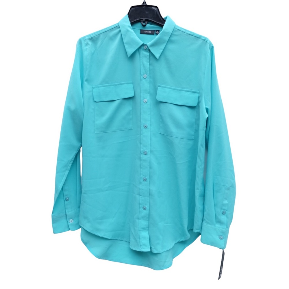 NWT Apt. 9 Teal Pocketed Button Down Long Sleeve Casual Shirt Top M